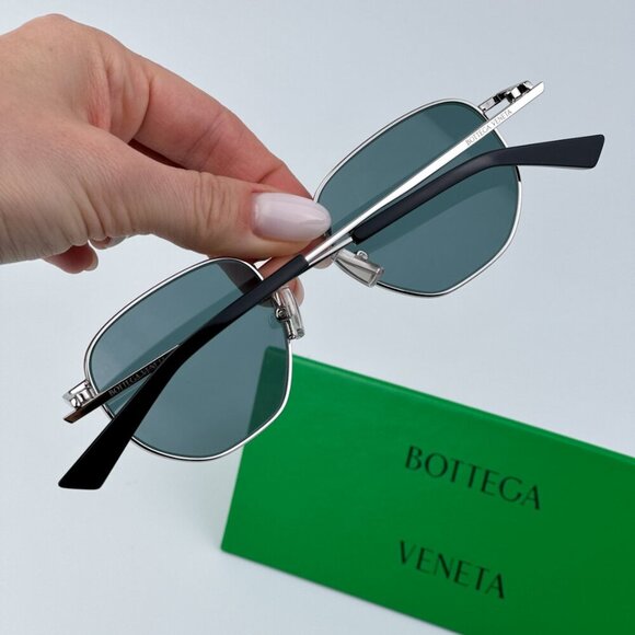 Bottega Veneta BV1301S 004 BRAND NEW Sunglasses Silver Green Panthos Unisex - Picture 3 of 12